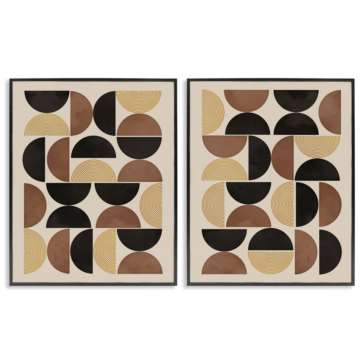 Stupell Industries Midcentury Geometric Semicircles 2 pc Framed Giclee Wall Art Set Design by Nina Blue